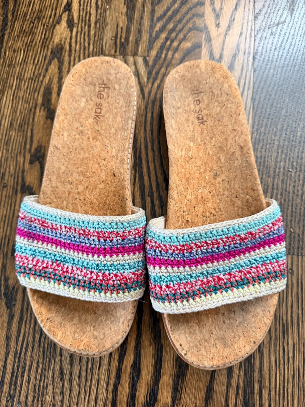 The Sak Multicolor Crochet Strap Cork Slide Sandals